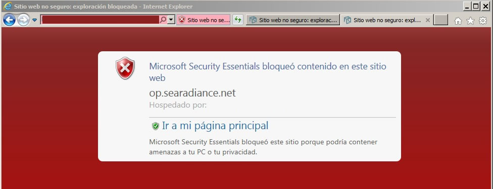 IE11 avisando de la posible infección;